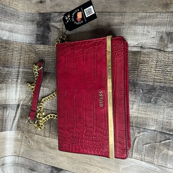 GUESS Pink Croc-Embossed Women's vegan Leather Bag - Picture 7 of 16